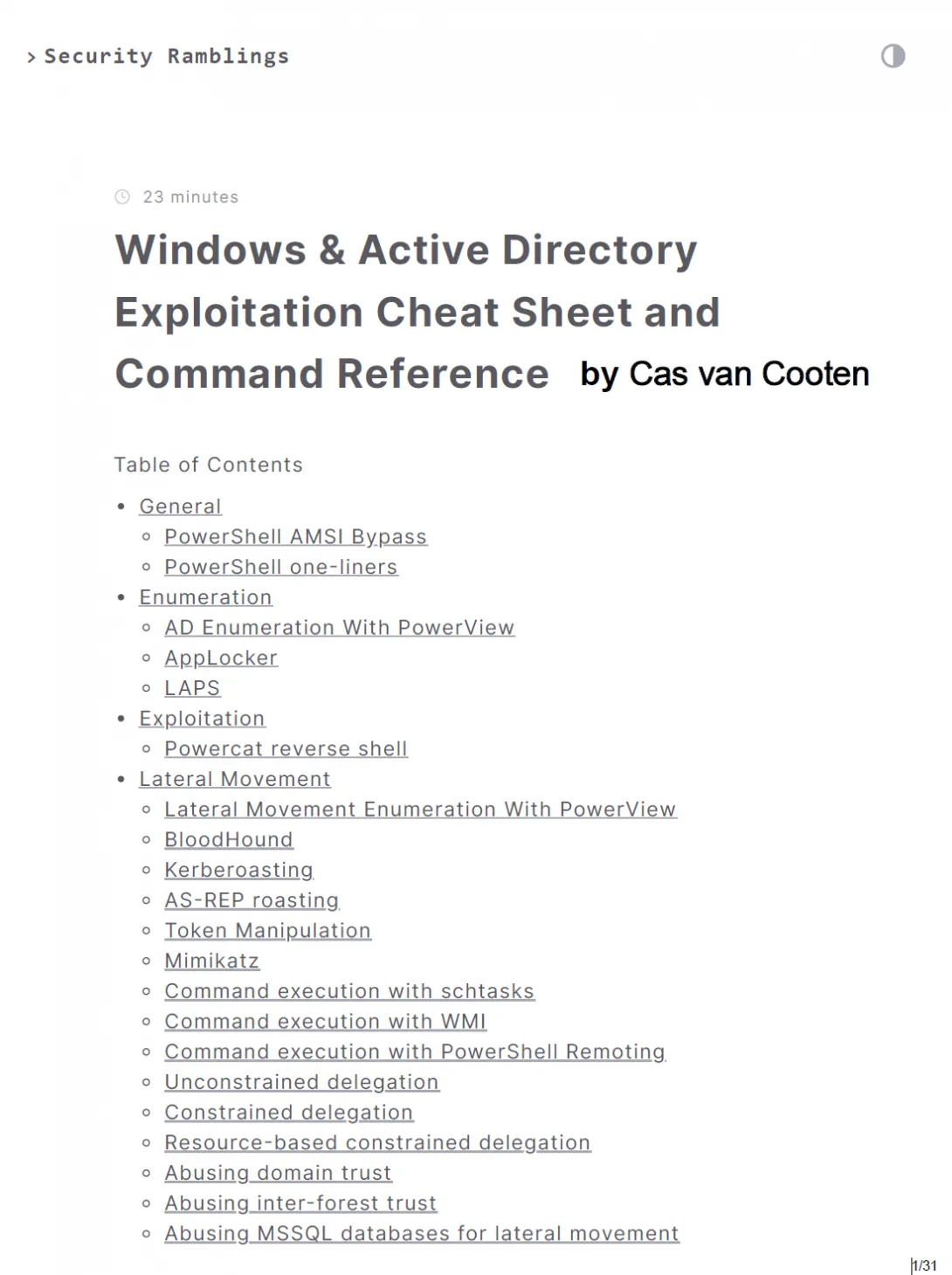 Windows & Active Directory Exploitation Cheat Sheet and Command Reference - Cas van Cooten