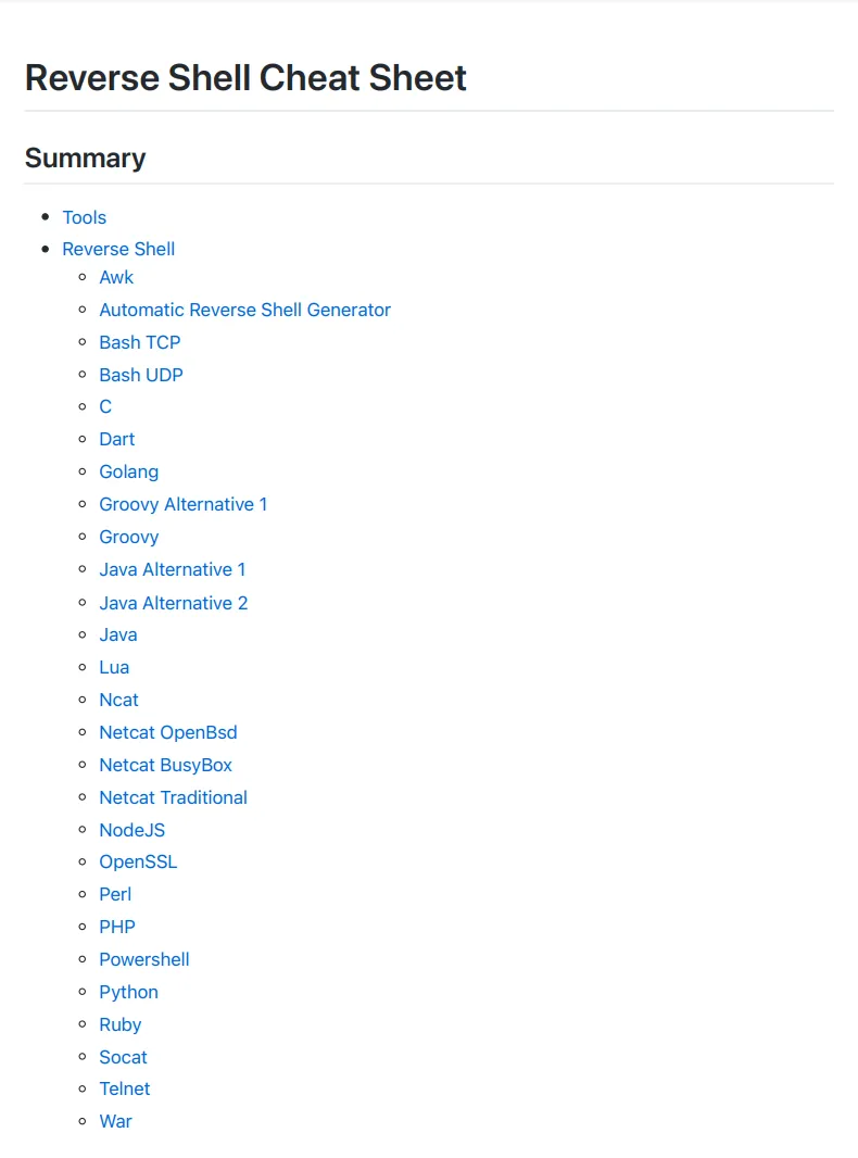 Reverse Shell Cheat Sheet 